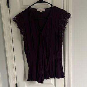 LOFT Deep Purple Lace Sleeve Blouse